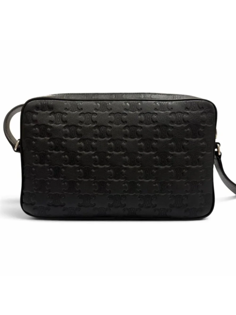 Celine Leather Triomphe Medium Messenger Shoulder Bag Black Silver